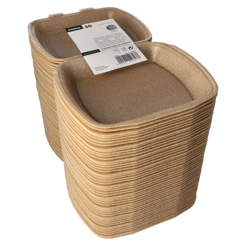 Starpak 50 Menüboxen mit Klappdeckel, beige, aus XPP (7 x 20,5 x 24 cm), praktisch für den Transport von Speisen. Die Verpackung zeigt ein weiß-schwarzes Etikett und enthält 50 Boxen.