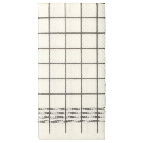 Eine weiße, 2-lagige Serviette „Kitchen Towel“ mit grauem Raster und diagonalen Linien, ähnlich den PAPSTAR 30 Servietten „PUNTO“ 1/8-Falz, 39x40cm, mikrogeprägt der PAPSTAR GmbH.