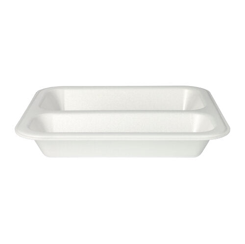 Die Starpak 100 Siegelschalen sind eine weiße, rechteckige Einweg-Lebensmittelschale von Starpak aus XPS mit laminierter Oberfläche und zwei Fächern.