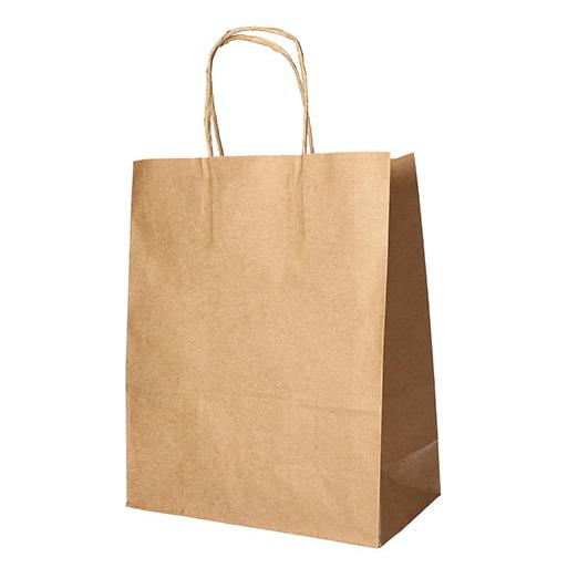 Die PAPSTAR 25 Tragetaschen der PAPSTAR GmbH aus Papier mit gedrehtem Tragegriff stehen aufrecht auf weißem Hintergrund und bieten eine umweltfreundliche Möglichkeit zum Tragen Ihrer Gegenstände.