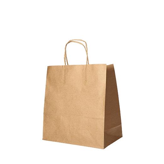 Die PAPSTAR 25 Tragetaschen aus braunem Papier mit gedrehtem Tragegriff von PAPSTAR GmbH stehen aufrecht vor weißem Hintergrund.