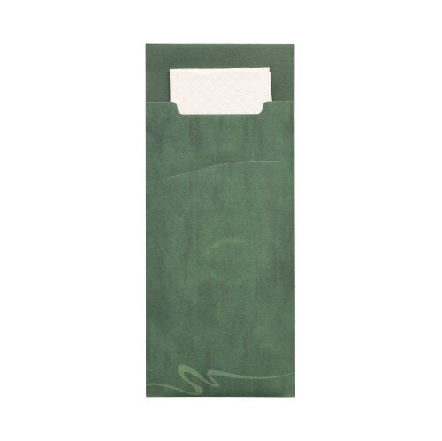 Die PAPSTAR 520 Bestecktaschen von PAPSTAR GmbH (20 x 8,5 cm) bestehen aus hochwertigem Material und enthalten eine passende, 2-lagige Serviette (33 x 33 cm); Eine Aussparung erleichtert oben den Zugriff auf die Serviette.