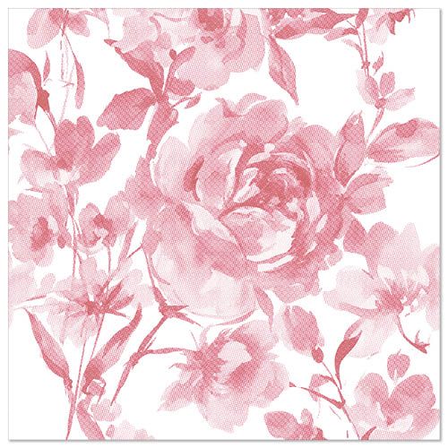 Die 20 Servietten "ROYAL Collection" (1/4-Falz, 40 x 40 cm) der PAPSTAR GmbH bieten mit ihrem dichten, rosafarbenen Aquarell-Rosen- und Blattmuster auf Weiß eine hochwertige Tissue-Qualität - ideal für den elegant gedeckten Tisch.