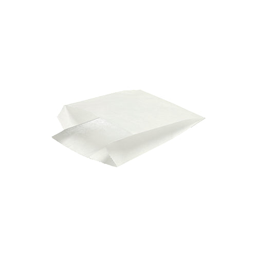 Die PAPSTAR 1000 Wrap-Tüten (11 x 8 x 4 cm) der PAPSTAR GmbH sind schlichte, weiße, rechteckige Papiertüten aus nachhaltigen Materialien. Sie liegen flach, haben ein offenes Ende und sichtbare Knickfalten auf weißem Untergrund.