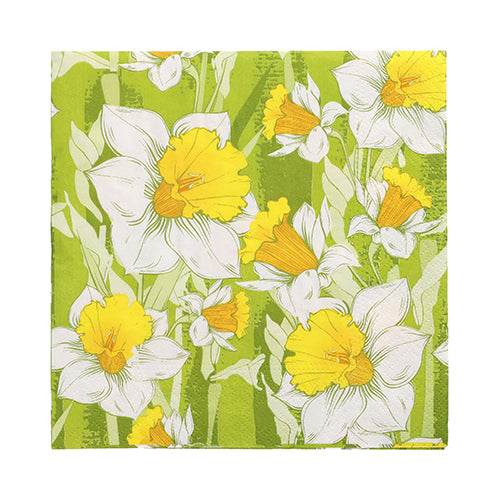 PAPSTAR 100 Servietten, 3-lagig, 33x33 cm von PAPSTAR GmbH: Papier-Servietten mit weißen und gelben Narzissen auf grünem Hintergrund. Extra weich und reißfest durch dreilagige Qualität.