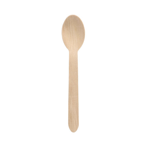 Ein PAPSTAR 10 Löffel, Holz „pure“ der PAPSTAR GmbH mit abgerundeter Laffe und geradem Griff, abgebildet auf weißem Grund.