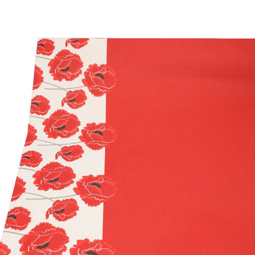Die PAPSTAR Tischdecke aus Papier (3 m x 1,2 m) von PAPSTAR GmbH überzeugt in Rot mit weißem Rand und roten Mohnblumen – ideal als Einweg-Tischdecke für besondere Anlässe.