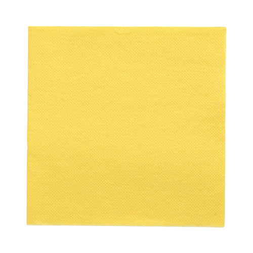 Eine PAPSTAR 20 Servietten „DAILY Collection“ 1/4-Falz (32x32 cm) Serviette der PAPSTAR GmbH, in Gelb mit dezentem Strukturmuster und geraden Kanten, liegt flach auf weißem Untergrund – perfekt für elegante Tischdekoration.