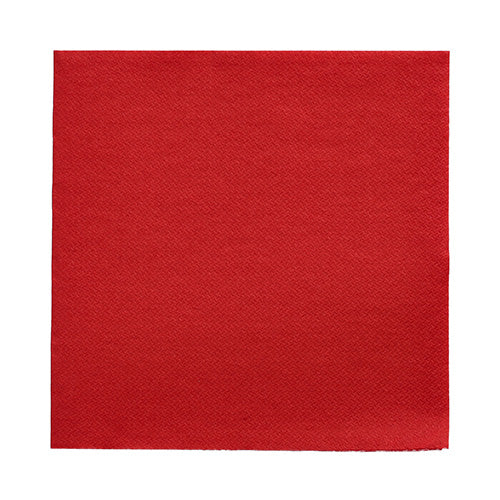 Eine quadratische rote Serviette aus der PAPSTAR 50 Servietten "DAILY Collection" 1/4-Falz (32x32 cm) der PAPSTAR GmbH liegt flach auf weißem Untergrund.
