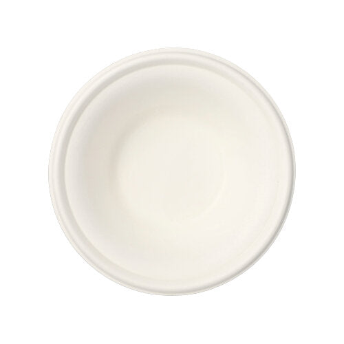 Die PAPSTAR 50 Schalen aus weißem Zuckerrohr „pure“ von PAPSTAR GmbH sind umweltfreundliche Einwegschalen für nachhaltigen Genuss und auf einem weißen Hintergrund von oben zu sehen.