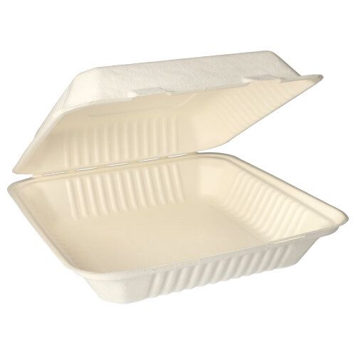 Die PAPSTAR 25 Menüboxen, Zuckerrohr „pure“ weiss der PAPSTAR GmbH sind rechteckige, weiße, kompostierbare Take-away-Behälter aus nachhaltiger Zuckerrohrfaser mit geriffelten Seiten – ideal für die umweltfreundliche Außer-Haus-Verpflegung.
