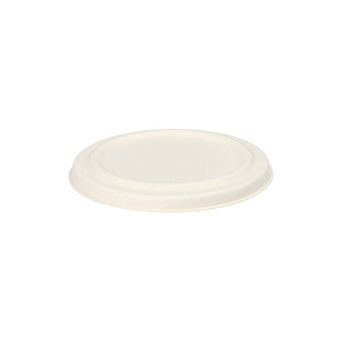 Ein runder, weißer Deckel aus Zuckerrohr von PAPSTAR GmbH, passend für Suppenbecher. Produktname: PAPSTAR 50 Deckel für Suppenbecher, Zuckerrohr "pure" weiss.