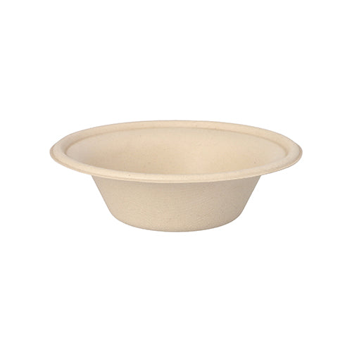 Die PAPSTAR 50 Schalen aus Zuckerrohr, naturfarben (380 ml, Ø 15,5 cm), von PAPSTAR GmbH, sind biologisch abbaubare Einwegschalen – ideal für nachhaltige Veranstaltungen und hier vor weißem Hintergrund gezeigt.
