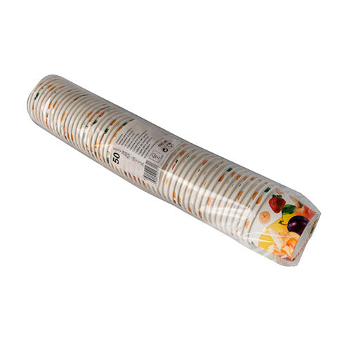 Starpak 50 Eisbecher, Pappe rund: Eine Packung mit 50 runden Einweg-Papptellern mit farbenfrohen Obst- und Lebensmittelmotiven – ideal für Partys, Picknicks oder zum Servieren von Desserts. Marke: Starpak.