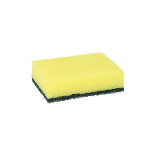 Ein rechteckiger gelb-grüner Starpak Topfreiniger-Schwamm (2,6 x 9 x 6,6 cm) mit einem kratzenden Pad, abgebildet vor einem schlichten weißen Hintergrund; 6er-Pack.