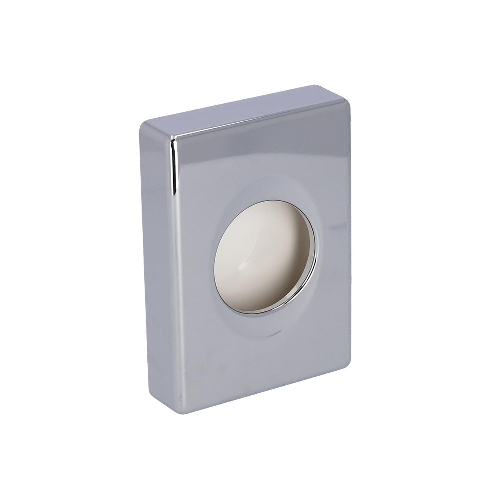 Die EMIL DEISS KG (GmbH + Co.) 99302 Spender-Hygienebox, chromfarben, 100x139,5x27,5 mm, rechteckig mit zentraler runder Öffnung, ist isoliert auf weißem Hintergrund abgebildet. Packung mit 25 Stück.
