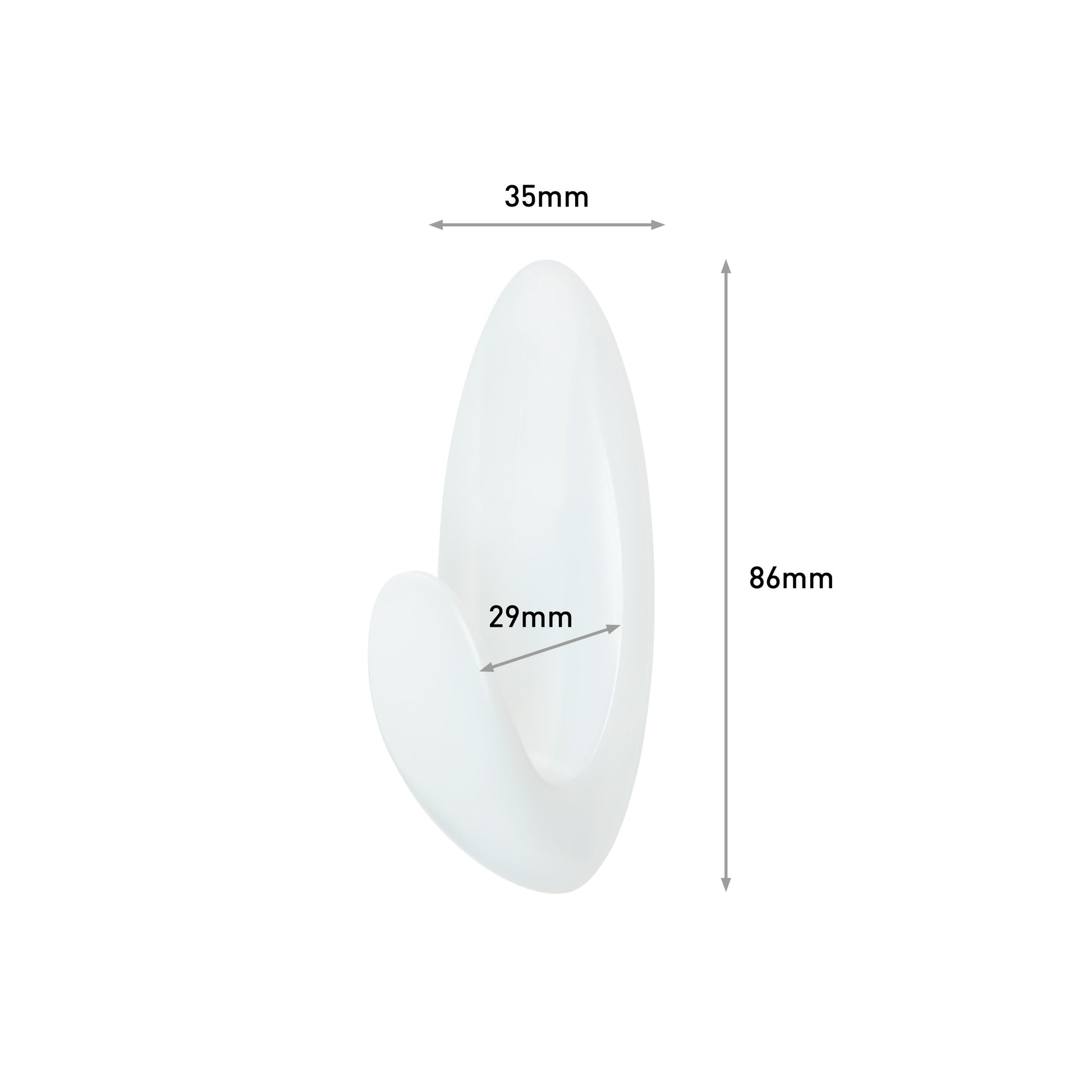 Der Command™ Bad Handtuchhaken von 3M Deutschland GmbH ist ein weißer, glatter, ovaler Wandhaken mit einer Breite von 35 mm, einer Tiefe von 29 mm und einer Höhe von 86 mm.