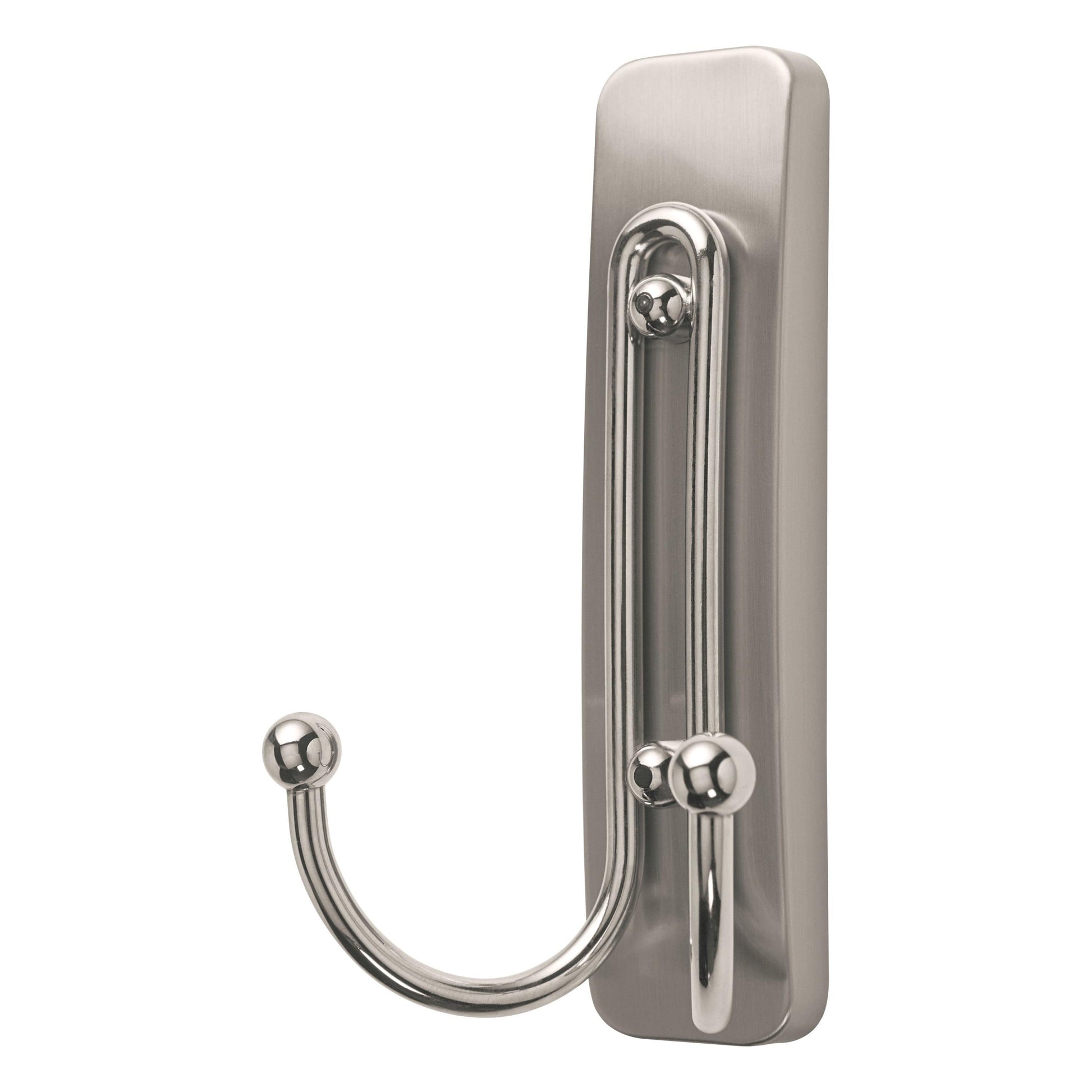 Der Großer Command™ Doppelhaken in gebürstetem Nickel von 3M Deutschland GmbH verfügt über ein rechteckiges Wandpaneel und zwei unterschiedlich große Haken - ideal zur Wandmontage, Packung mit 1 Haken und 1 Strip.