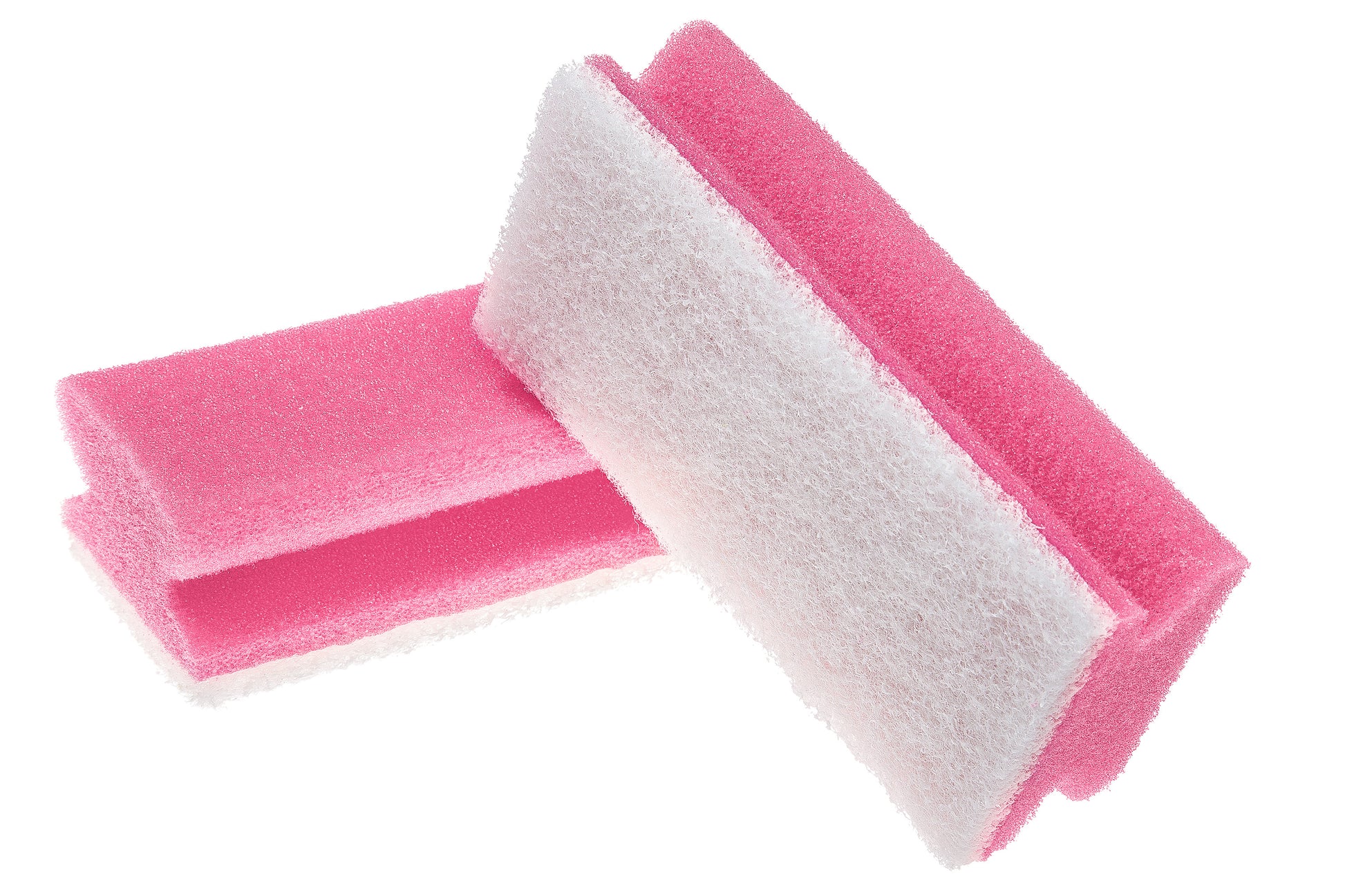 Der Scotch-Brite® Bath Griffschwamm XXL von 3M Deutschland GmbH ist auf weißem Hintergrund abgebildet, wobei ein rosa-weißer rechteckiger Schwamm flach liegt und ein anderer schräg aufliegt. Die Packung enthält 1 Stück.