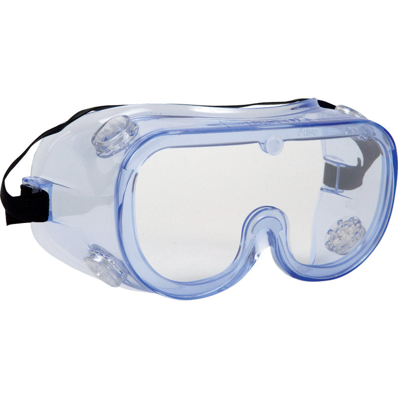 Die Abena Re-Seller GmbH Thor Schutzbrille Panorama, Klar (821013), Packung (20 Stück), ist eine durchsichtige Schutzbrille mit schwarzem, verstellbarem Band und vier Belüftungsöffnungen, die die Augen optimal vor Schmutz oder Chemikalien schützt.