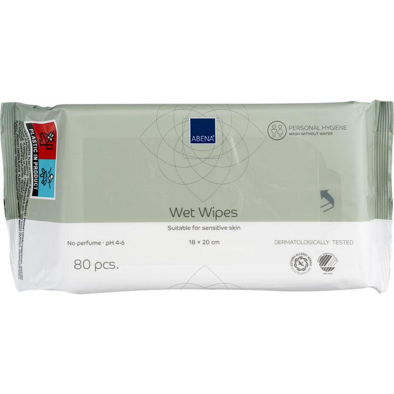 Abena Re-Seller GmbH Feuchtpflegetücher, 18x20 cm, Weiß, Packung mit 80 Paaren: ideal für die tägliche Hygiene, pH 4-6, ohne Parfüm, dermatologisch getestet und mit praktischem Klebeverschluss - auch für empfindliche Haut.