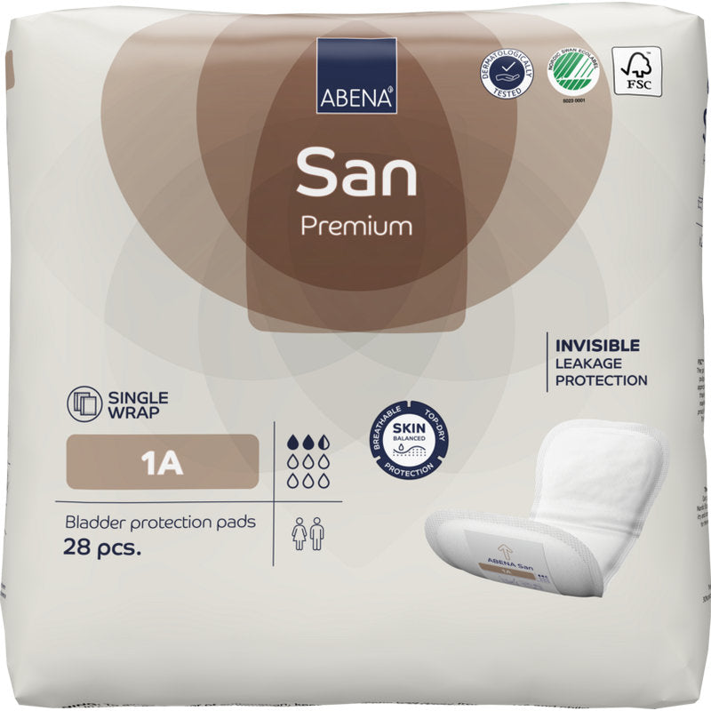 ABENA San Premium von Abena Re-Seller GmbH: 28er-Pack, bietet hohe Saugfähigkeit, Einzelverpackung, unsichtbaren Auslaufschutz und hautfreundliches Design für zuverlässigen Inkontinenzschutz.