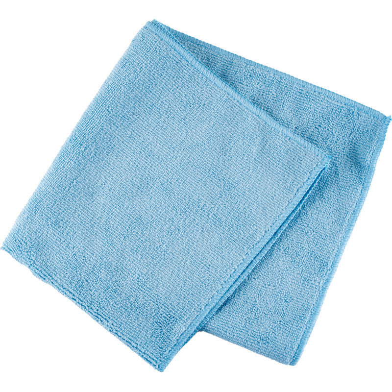 Ein einzelnes Mikrofasertuch ENA Natura (40x40 cm) von Abena Re-Seller GmbH in hellblau ist sauber gefaltet auf weißem Untergrund, ideal zur streifenfreien Reinigung von Oberflächen.