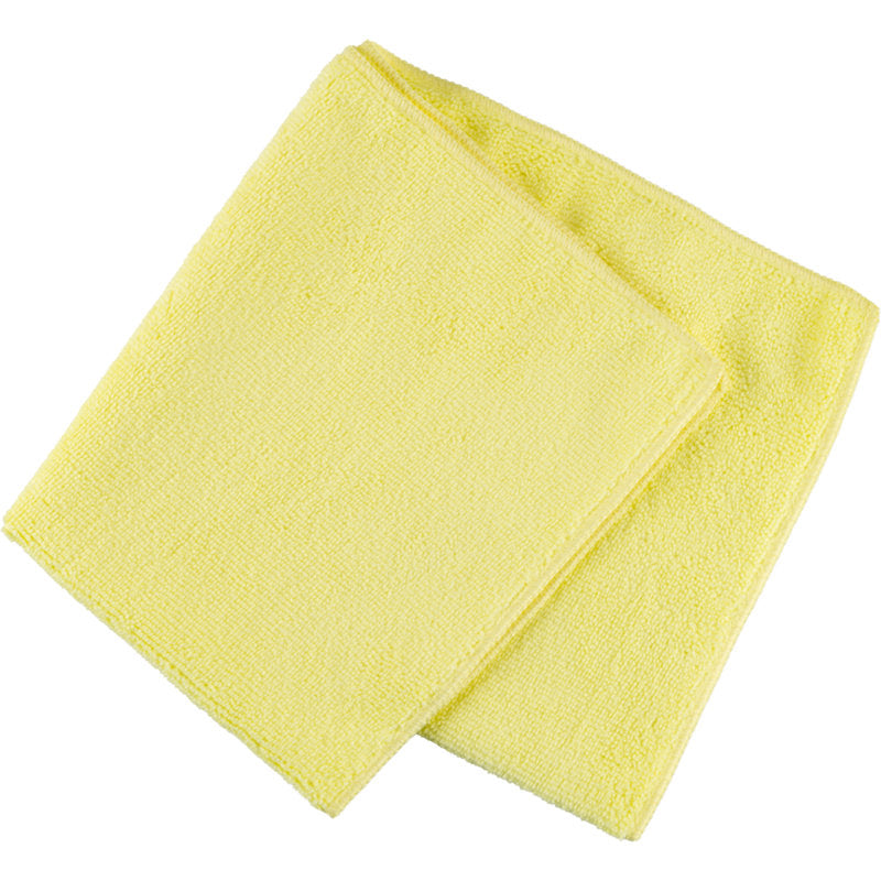 Ein gelbes Mikrofasertuch ENA Natura, 40x40 cm von Abena Re-Seller GmbH, ist sauber gefaltet auf weißem Untergrund - perfekt für die streifenfreie Reinigung.