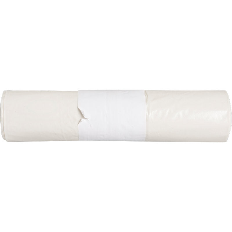 Eine Rolle Abena Re-Seller GmbH Abfallsäcke für Sækko Boy 40 (40 my LDPE Recycled) mit sichtbarer Naht und weißem Papierband vor einem schlichten weißen Hintergrund.