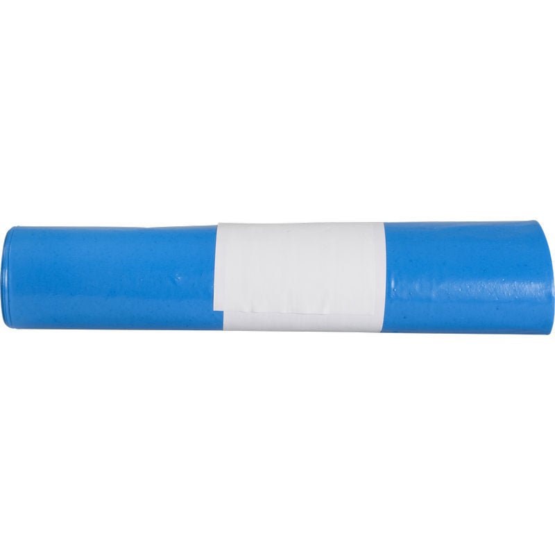 Eine blaue, zylindrische Rolle Abfallsäcke für Sækko Boy 40 (40 my LDPE Recycled) von Abena Re-Seller GmbH mit einem weißen, rechteckigen Etikett in der Mitte vor einem schlichten weißen Hintergrund.