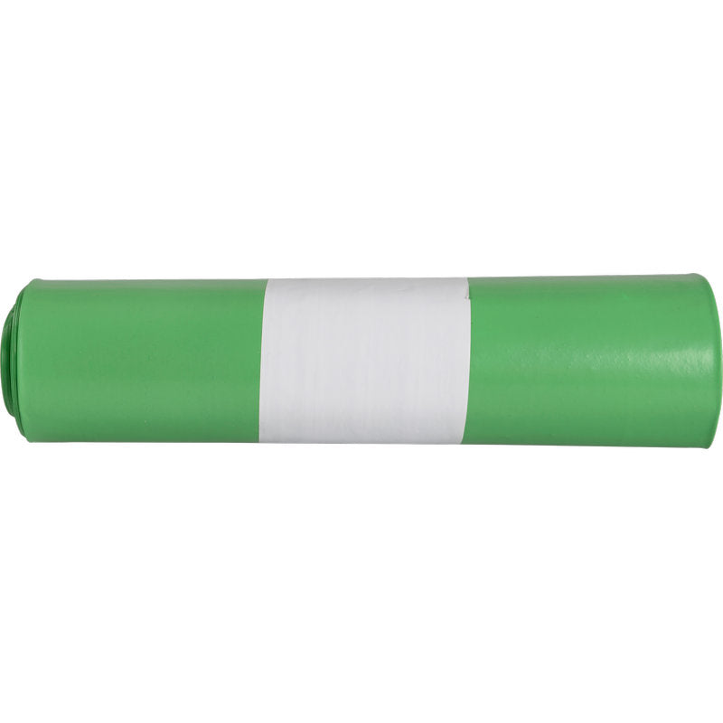 Eine Rolle Abena Re-Seller GmbH Abfallsäcke für Sækko Boy 120, 55 my LDPE Recycled, mit einem weißen Etikett in der Mitte, ist auf einem schlichten weißen Hintergrund abgebildet.