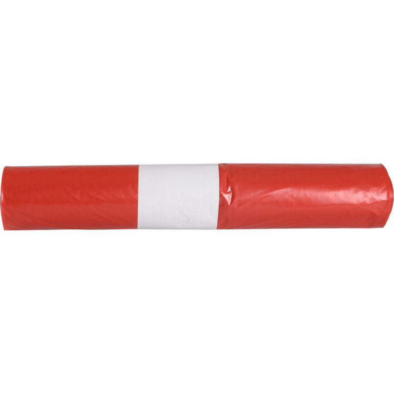 Eine Rolle Abfallsäcke für Sækko Boy 120 (55 my LDPE Recycled) von Abena Re-Seller GmbH in rot, mit einem weißen Band in der Mitte, auf weißem Hintergrund.
