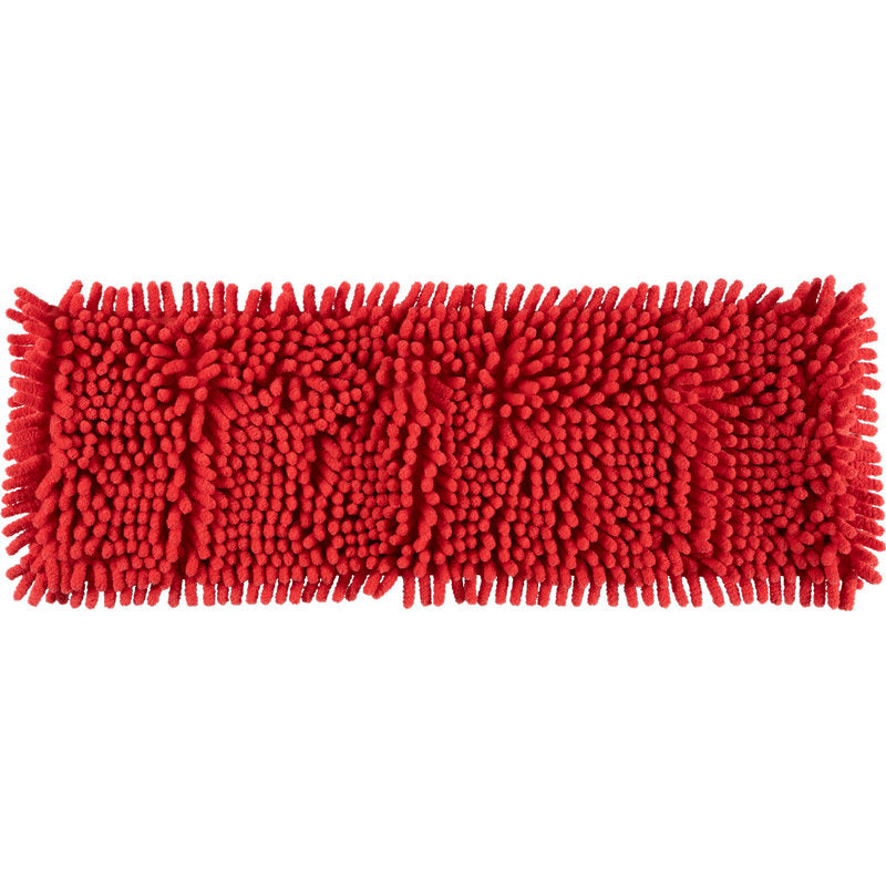 Das Abena Re-Seller GmbH Mikrofasermopp ENA Chenille ist ein rechteckiges rotes Pad mit dicken, strukturierten Mikrofaserreihen, das für eine effektive Bodenreinigung konzipiert ist.