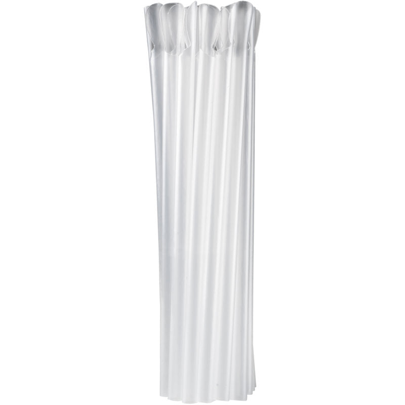 Eine Packung mit 250 transparenten Mehrweg Trinkhalmen mit Löffel (21 cm, ø 8 mm, PP) der Abena Re-Seller GmbH ist aufrecht vor einem schlichten weißen Hintergrund abgebildet, wobei jeder Strohhalm zur besseren Handhabung einzeln verpackt ist.