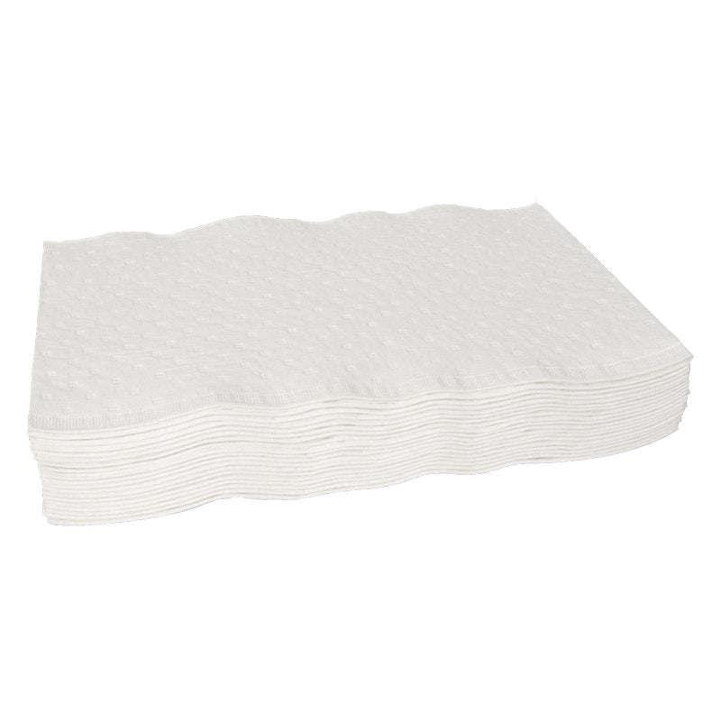 Ein Stapel Abena Re-Seller GmbH Einmal-Waschlappen, Papier 3-lagig, 19x19 cm, Weiß (Karton mit 1800 Packungen), ordentlich angeordnet auf einem schlichten weißen Hintergrund.