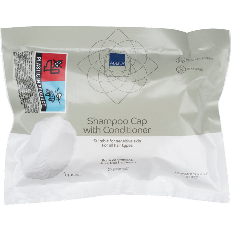 Eine versiegelte Abena Re-Seller GmbH Shampoo-Haube, ø 32 cm, Weiß (Karton mit 30 Packungen), dermatologisch getestet und spülmaschinenfrei für empfindliche Haut und alle Haartypen; ideal zum Waschen der Haare ohne Wasser und für den einmaligen Gebrauch.