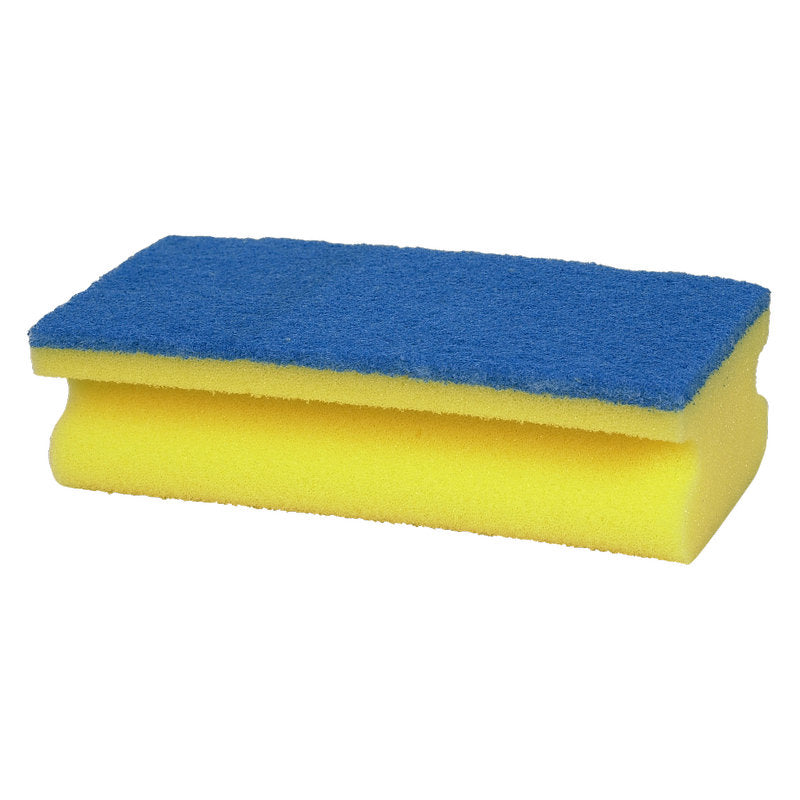 Der Putzschwamm Groß (5x7x14 cm) von Abena Re-Seller GmbH überzeugt mit gelber Schaumstoffbasis und blauer Scheuerfläche - ideal zur Reinigung großer Flächen und besonders langlebig.