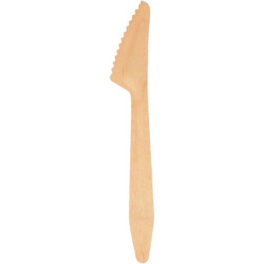 Ein einzelnes 16,5 cm langes Holzmesser aus der 100er-Packung der Abena Re-Seller GmbH ist auf weißem Hintergrund abgebildet - ein unverzichtbares Küchenwerkzeug mit langlebiger Holzklinge und ergonomischem, flachem Griff.
