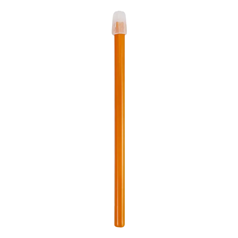 Das schlichte Design des AMPri Dental Speichelsaugers, erhältlich in den Größen 130 mm und 150 mm, wird in diesem orangefarbenen Bleistift mit weißer Radierkappe elegant eingefangen. Das makellose Erscheinungsbild des Bleistifts hebt sich von einem schlichten weißen Hintergrund ab und betont seine Schlichtheit und Eleganz.