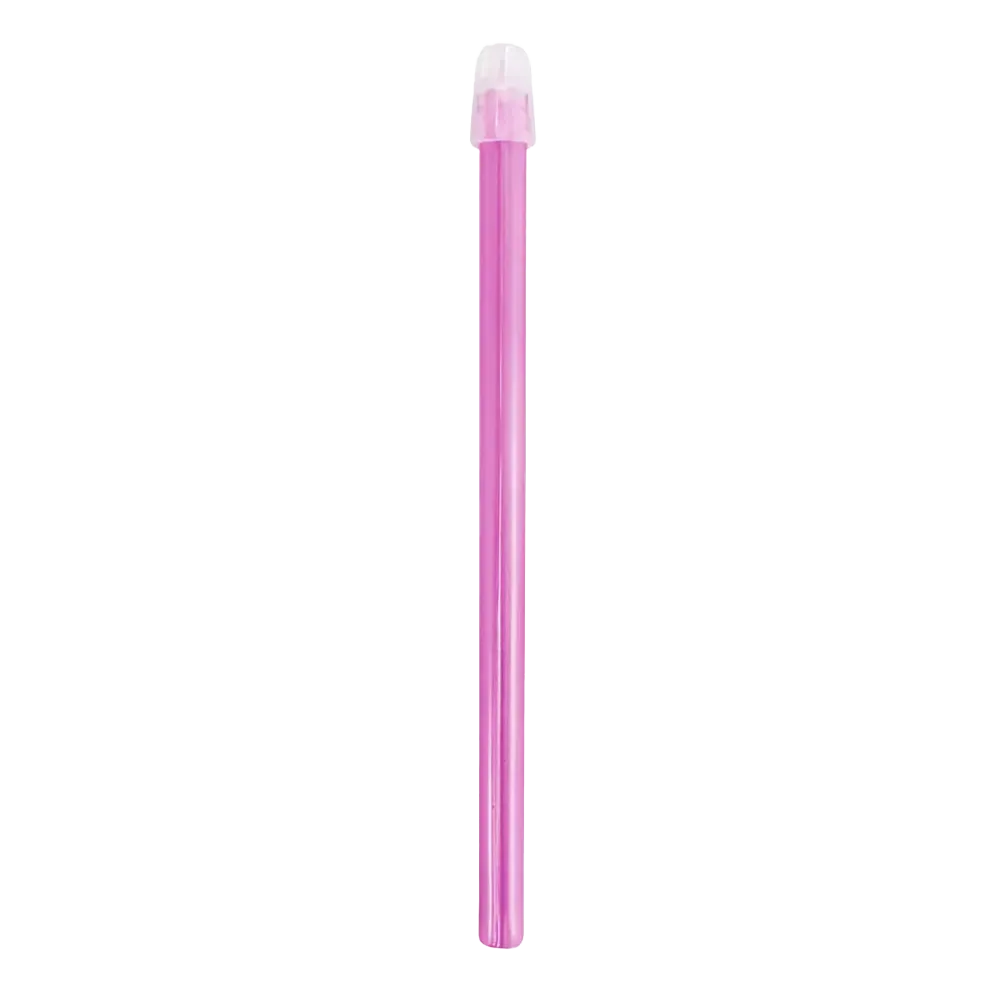 Das Produkt ist auf einem schlichten weißen Hintergrund abgebildet und ist ein rosafarbener AMPri Dental Speichelsauger mit einer transparenten Kappe an einem Ende, ähnlich denen, die bei zahnärztlichen Behandlungen verwendet werden.