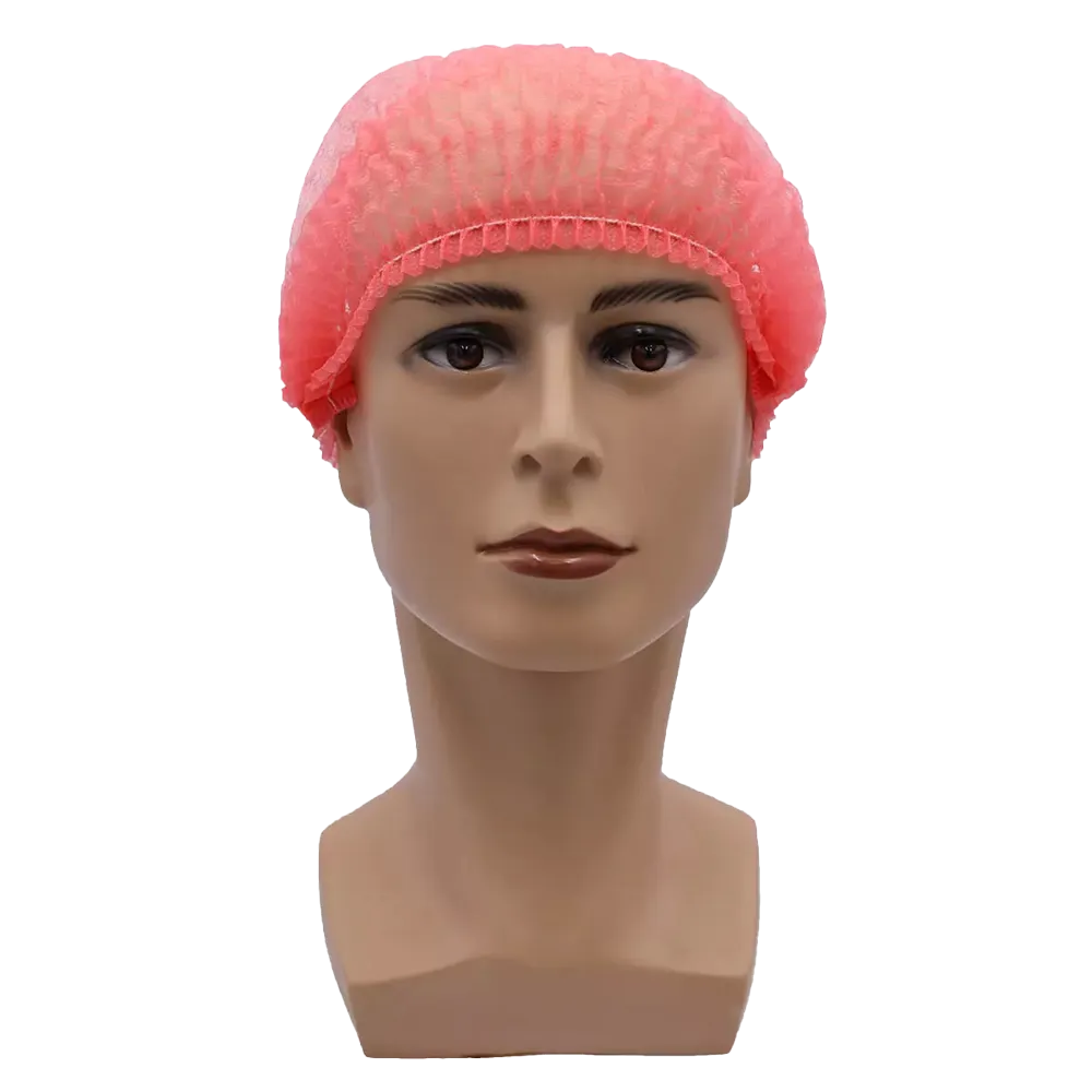 Ein Mannequinkopf mit einer rosa AMPri MED-COMFORT Klipphaube 52 cm von AMPri Handelsgesellschaft mbH zeigt einen neutralen Gesichtsausdruck. Die aus Polypropylen gefertigte Haube bietet mit ihrem sicheren elastischen Sitz hygienischen Schutz vor einem schlichten weißen Hintergrund.