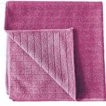 Das Arcora Scrub & Clean 2N1 Microfasertuch (40 x 40 cm) von Arcora International GmbH ist ordentlich gefaltet und zeigt seine strukturierte, gitterartige Seite zur Reinigung aller Oberflächen, mit einer glatteren Rückseite für den vielseitigen Einsatz.