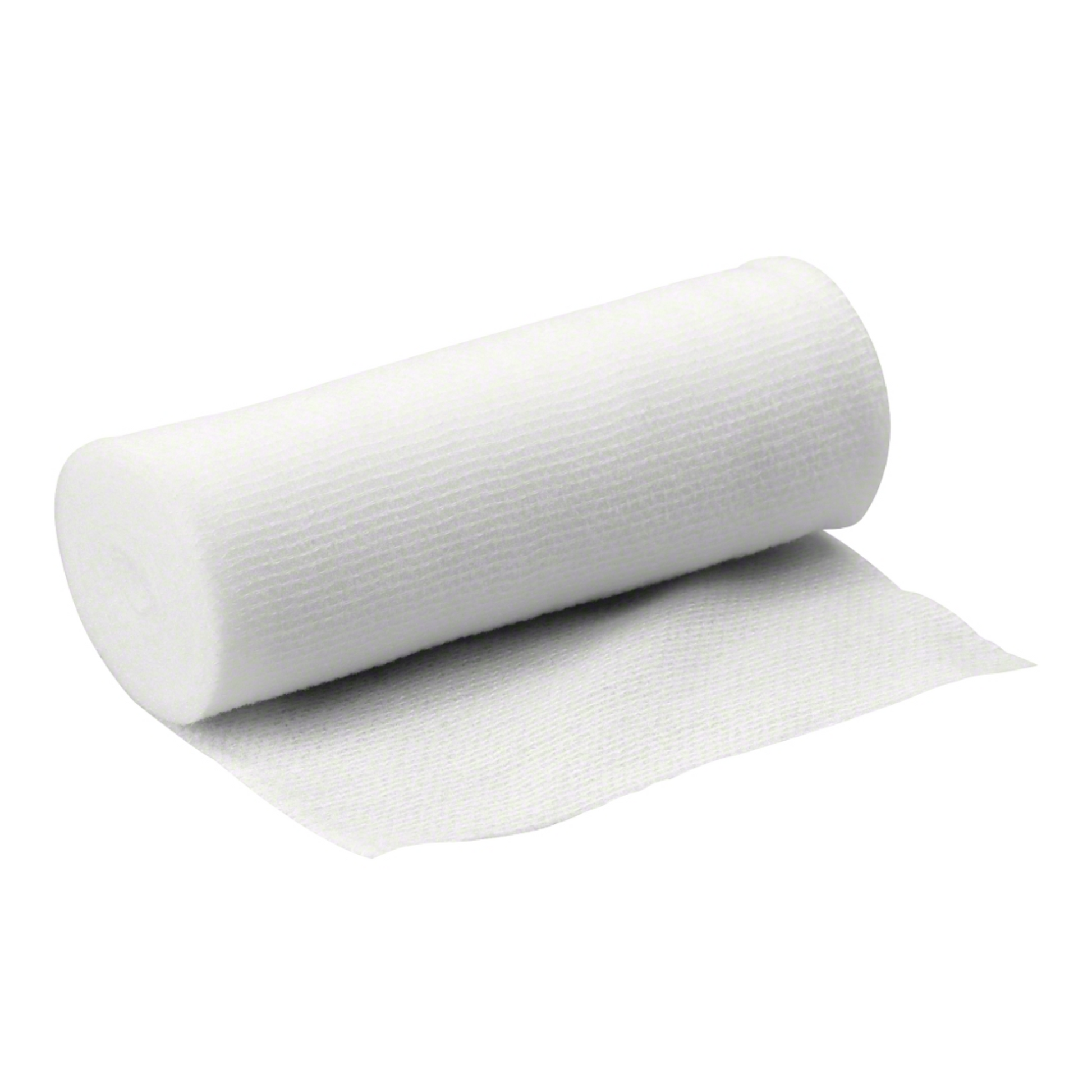 Eine weiße Rolle feinelastischer Fixierbinden B. Braun Askina® Elast, teilweise abgerollt auf schlichtem weißem Untergrund, ideal zum Fixieren von Wundauflagen, von B. Braun Deutschland GmbH & Co. KG.