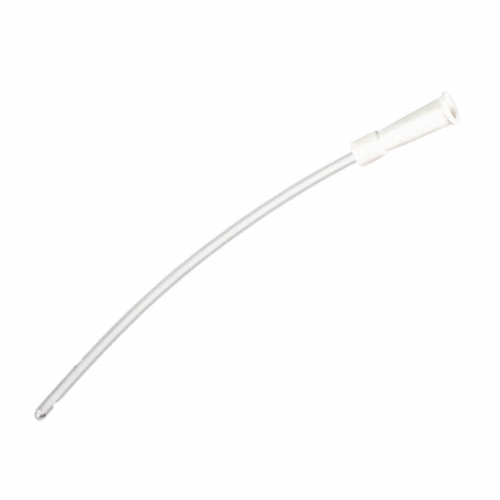 Wir präsentieren den B.Braun Einmalkatheter für Frauen mit geschlossener Nelatonspitze, 18 cm von B. Braun Deutschland GmbH & Co. KG. Dieser weiße, gebogene Katheter mit geschlossener Nelatonspitze und Öffnung am Ende ist für eine sichere Katheterisierung konzipiert. Sein schlichter und unaufdringlicher Hintergrund unterstreicht seinen medizinischen Zweck und macht ihn ideal als Einmalkatheter für Frauen.