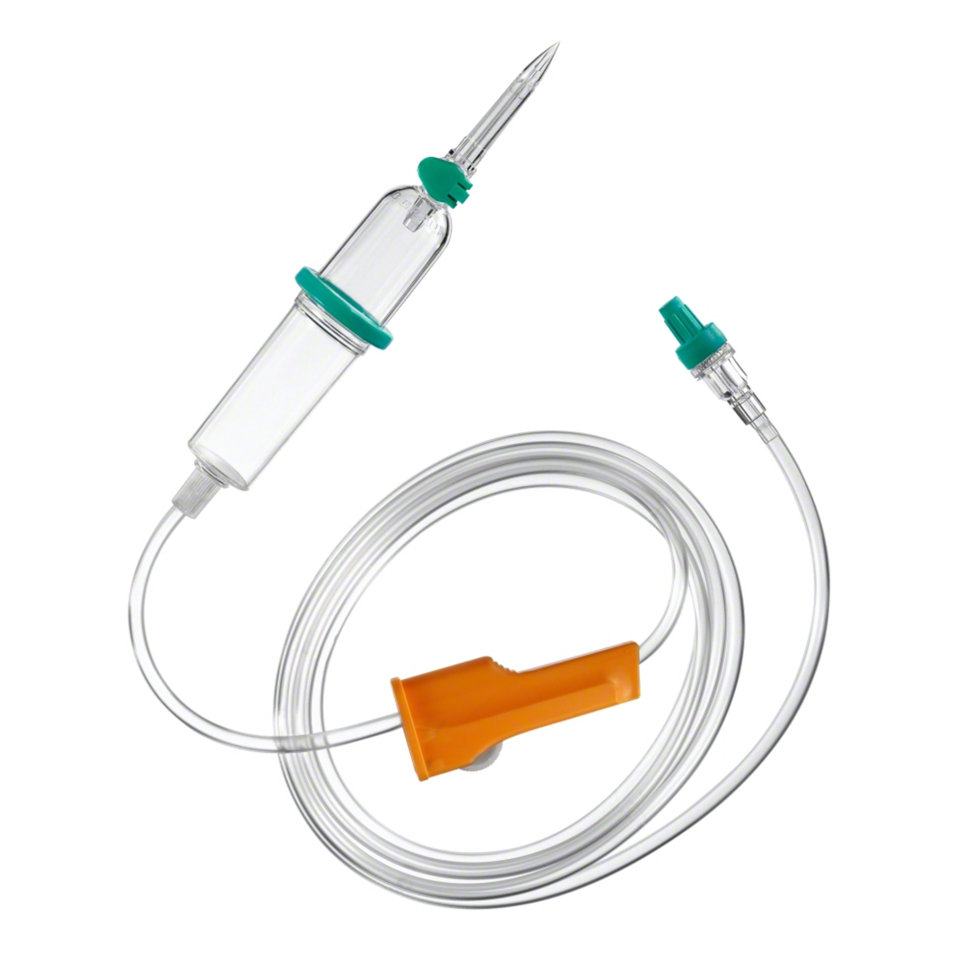 Das B.Braun Intrafix® SafeSet Neutrapur (PUR) Premium-Infusionsgerät der B. Braun Deutschland GmbH & Co. KG verfügt über eine durchsichtige Tropfkammer, eine 180 cm lange transparente Schlauchspirale, eine orangefarbene Rollenklemme zur präzisen Durchflussregelung und einen grünen Anschluss am Ende. Darüber hinaus enthält es eine AirStop Filtermembran, die für Druck- und Schwerkraftinfusionen geeignet ist.