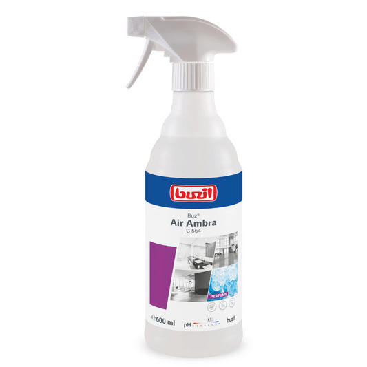 Hier ist ein umgeschriebener Satz unter Verwendung der angegebenen Produktdaten:
Eine weiße Sprühflasche mit Buzil Buz® Air Ambra G 564 Gebrauchsfertiger Raumspray mit Aktiv-Geruchsblocker von BUZIL-WERK Wagner GmbH & Co. KG verfügt über eine Sprühdüse für eine einfache Anwendung. Das Etikett ist blau, lila und weiß und zeigt Bilder einer Küche und eines Badezimmers. Diese 600-ml-Flasche enthält ein gebrauchsfertiges Raumspray mit einem aktiven Geruchsblocker für einen langanhaltenden Duft.
