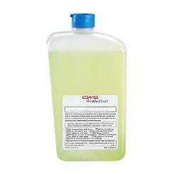 Ein klarer Kunststoffbehälter mit blauem Deckel enthält CWS Cleanseat Power Disinfectant Liquid (1 Stück). Das weiße Etikett ist mit Text und dem CWS Logo versehen und sorgt für hygienische Reinheit.