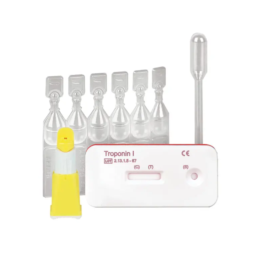 Der Cleartest® Troponin I Vollblut Infarkt-Test der Servoprax GmbH ist ein medizinischer Schnelltest zur Diagnose eines akuten Koronarsyndroms. Er wird mit einer markierten Testkassette, versiegelten Reagenzien, einer Pipette und einer Plastiktropfflasche geliefert. Die Kassette verfügt über ein Ergebnisfenster zur schnellen und präzisen Erkennung von Herzinfarkten.