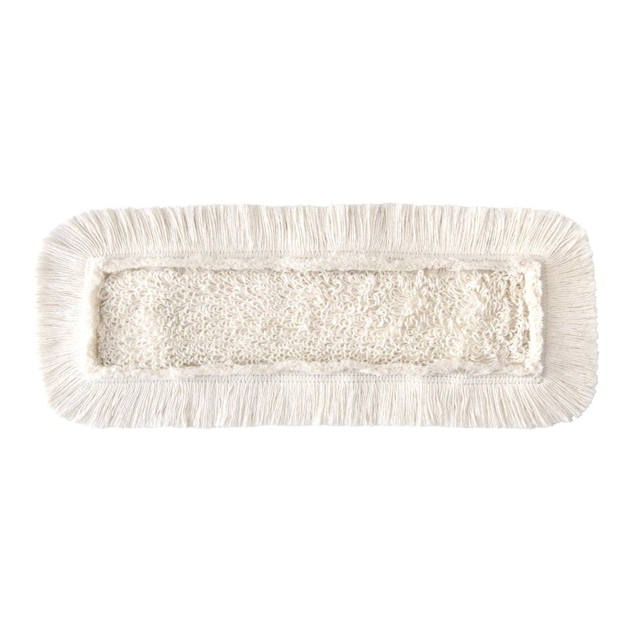 Der Arcora First Mopp Blau von Arcora International GmbH ist ein rechteckiger Moppkopf mit strukturierter Mitte und ausgefransten Rändern, perfekt für die Unterhaltsreinigung verschiedener Bodenbeläge, hier flach auf weißem Hintergrund.