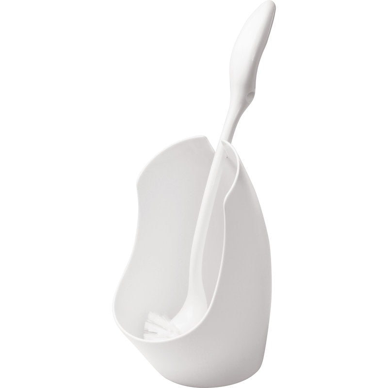 Die WC-GARNITUR MODERN, MIT RUNDBÜRSTE #6420 der Haug Bürsten KG ist eine weiße Kunststoffgarnitur in modernem Design mit passendem Halter und aufrecht stehender Rundbürste - ein schlichtes, praktisches Accessoire für Ihr Bad.